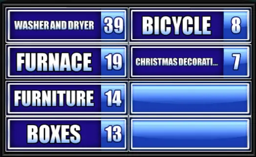 Washer and Dryer, Furnace, Furniture, Boxes, Bicycle, Christmas Decorations