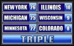 New York, Michigan, Minnesota, Illinois, Wisconsin, Colorado